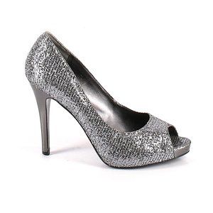 Nine West Silver Texture Glitter Peep Toe Heel NYE Cocktail Party 8M Sparkle